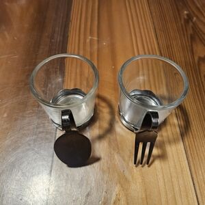 Yankee Candle Glass Holders with Black Metal Utensil Accents